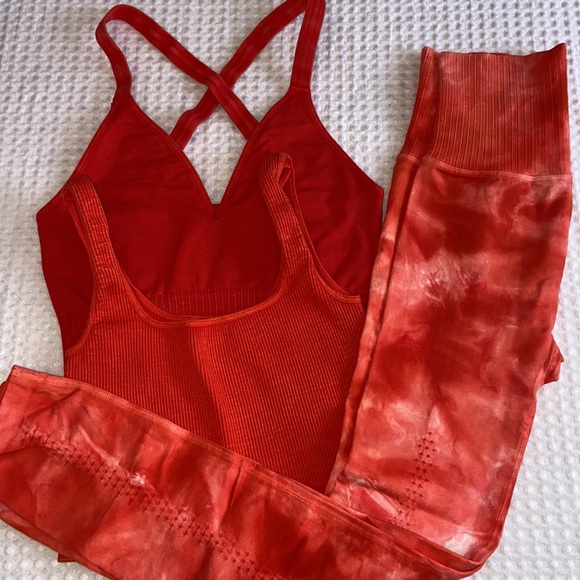 NEW! $78 FREE PEOPLE Movement High-Rise GOOD KARMA XS/S Orange Tie Dyed Leggings - Picture 5 of 17